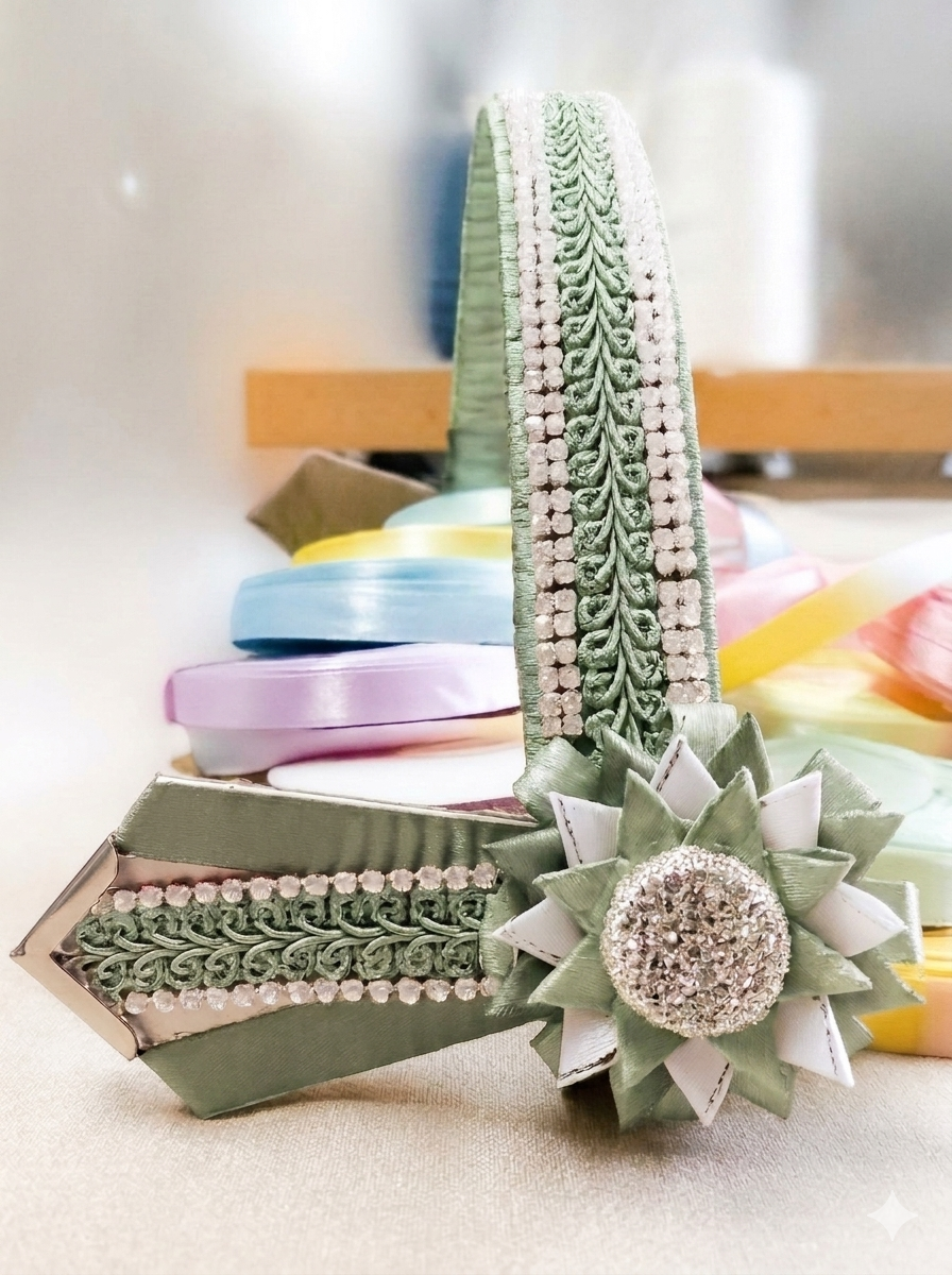 Velvet ribboned browband handmade by Horsin' About