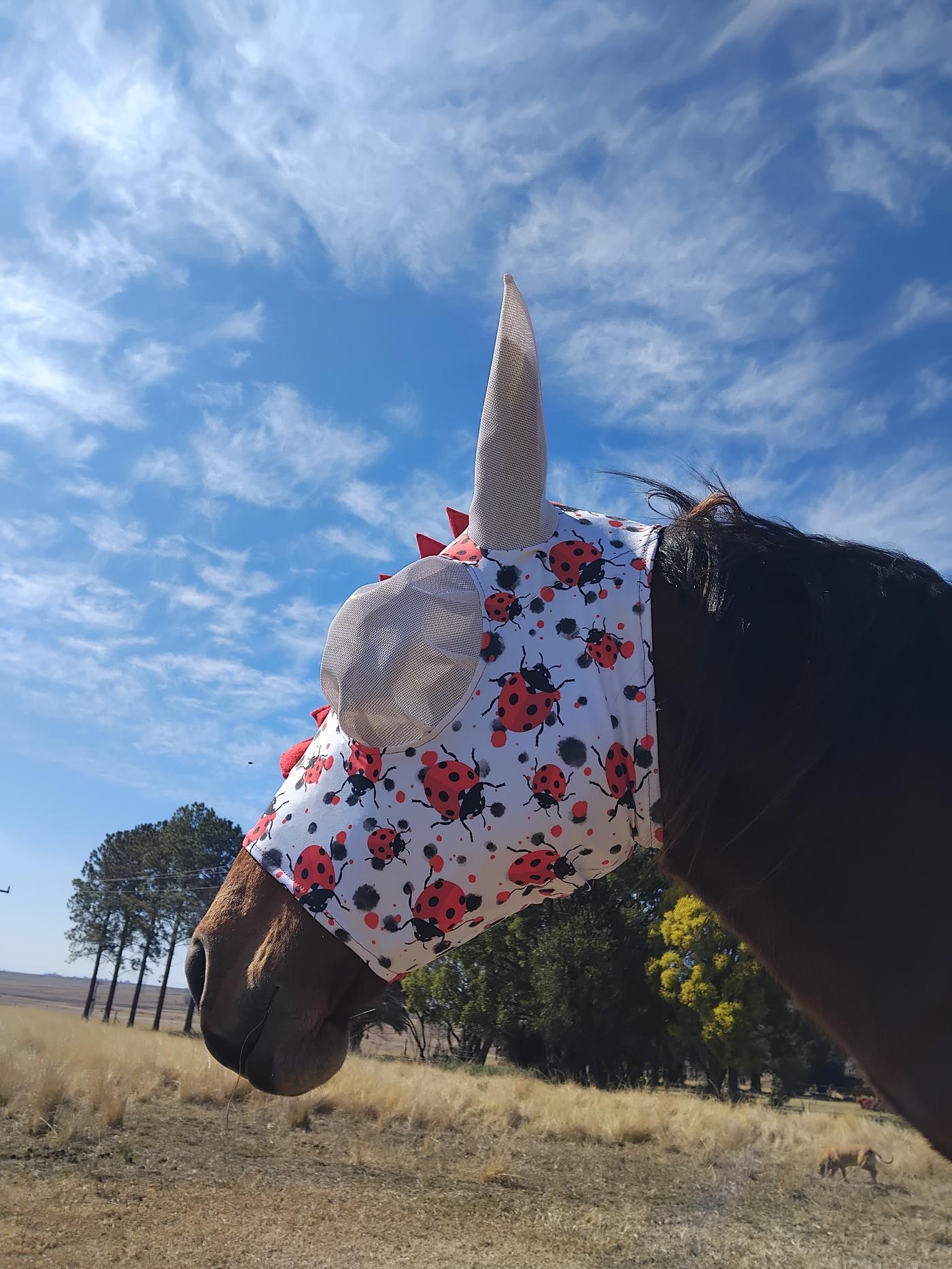 Standard flymask with nose piece handmade by Horsin' About